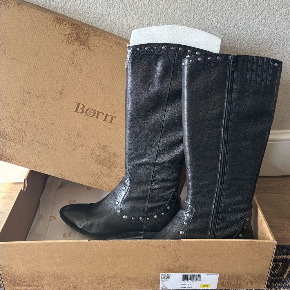 BØRN Lizzie Black Studded Leather Boots